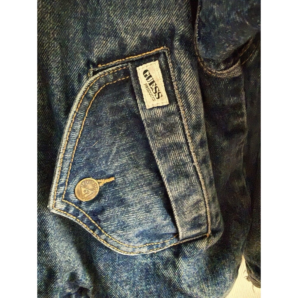 Guess Georges Marciano Vintage 1980s Unisex Denim Bomber Jacket XL Marty McFly - Picture 7 of 16